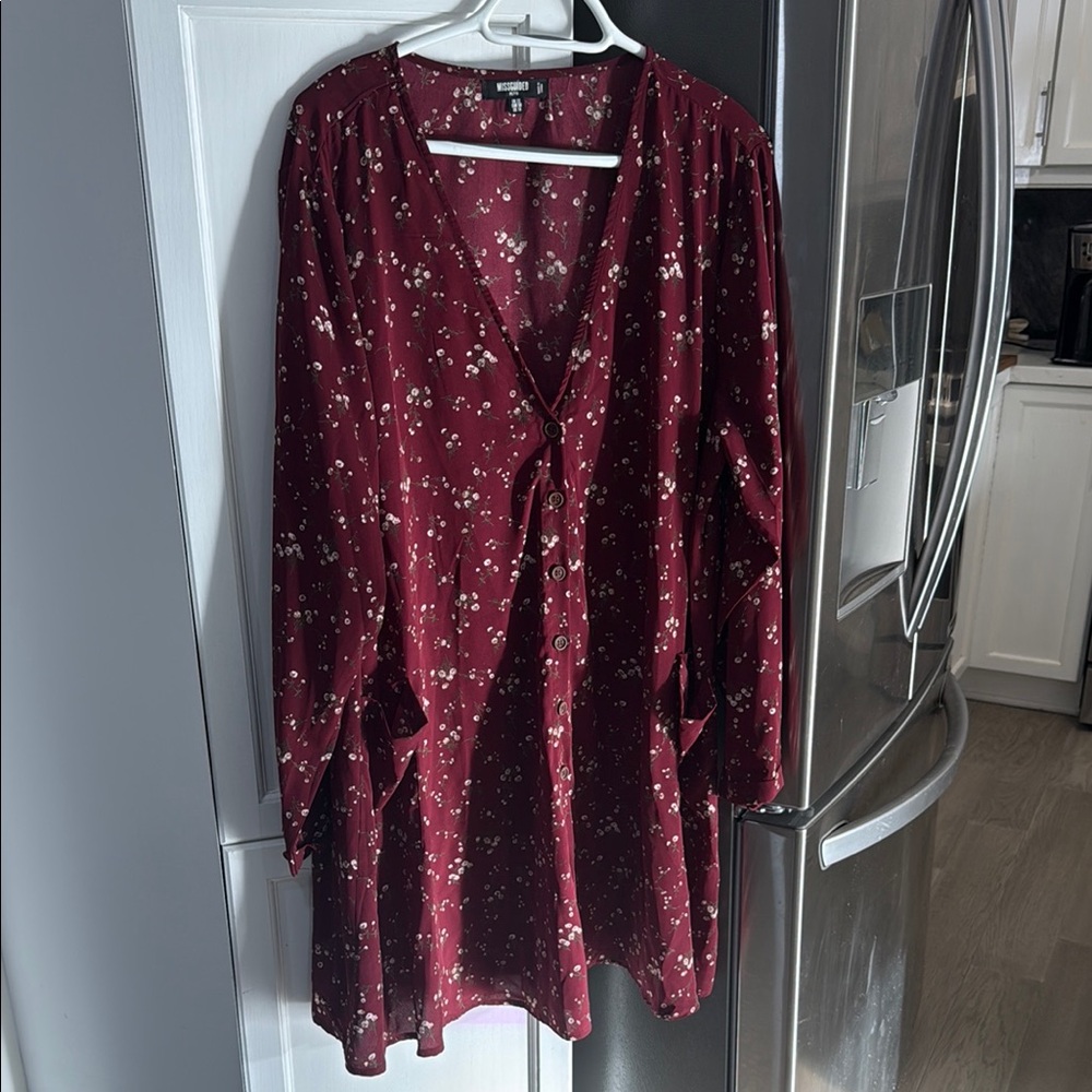 Missguided Red and Gold Button Front Midi Dress